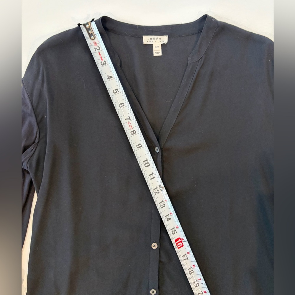 Soft Joie Black Women's Button Down V Neck 100% Viscose Size XS Quarter Sleeve - Picture 6 of 12